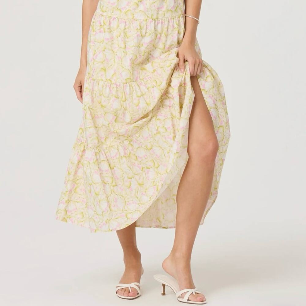 ASTR the Label Tie Strap Tiered Maxi Dress Pink Green Floral, Women's Small $128 - Picture 7 of 15